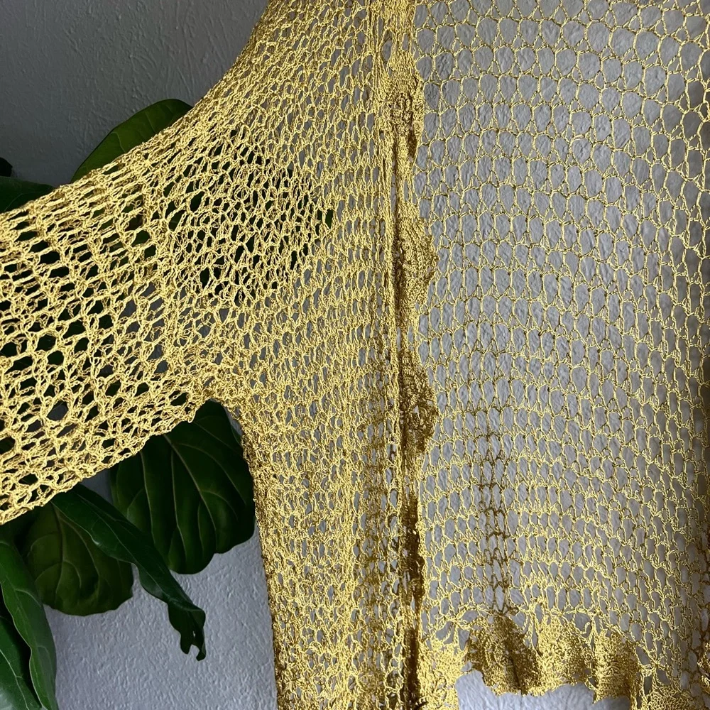 Vintage Lightweight Yellow Open-Knit Women's Cardigan - Picture 2 of 2